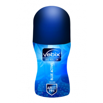 VEBIX DEO ROLL ON BLUE ACTIVE FOR MEN 48 HRS EXTRA LONG LASTING 50 ML
